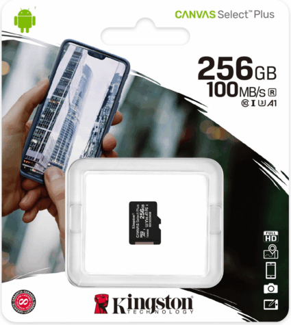 Kingston 256GB microSDXC Canvas Select Plus Class 10 100R A1 C10 Card adapter nélkül