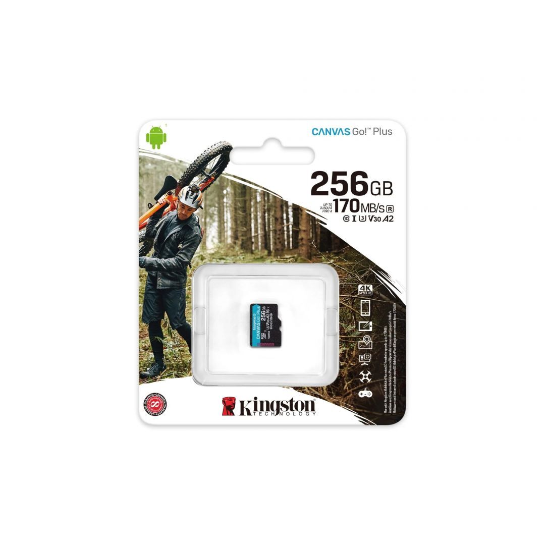 Kingston 256GB microSDXC Canvas Go! Plus Class 10 170R A2 U3 V30 Card adapter nélkül